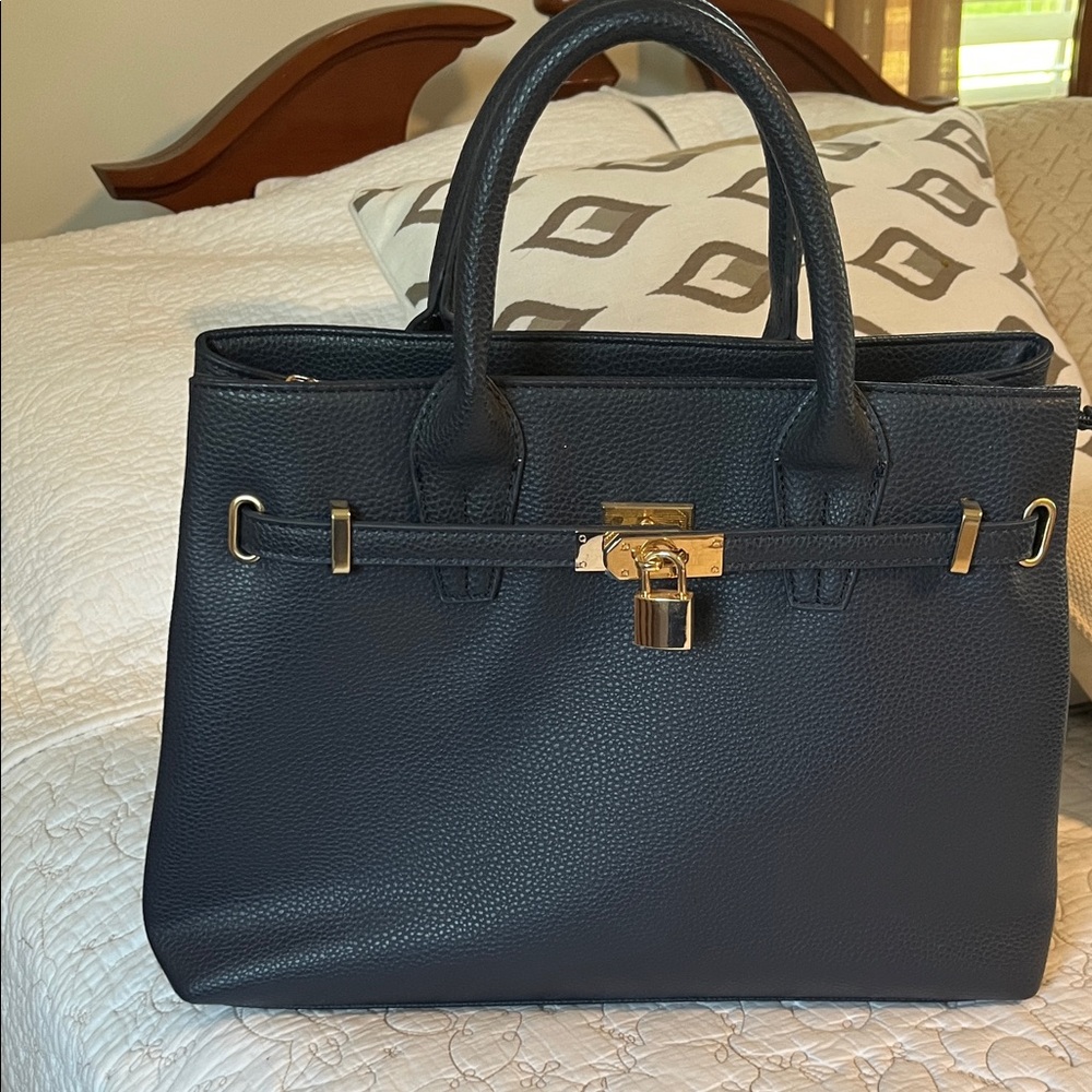 Elegant Navy Satchel with Gold Hardware